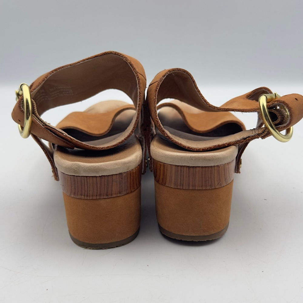 Dansko Minka Sandal Tan Leather Wood Platform Clog 38 7.5/8 Ankle Strap Boho - Picture 10 of 15